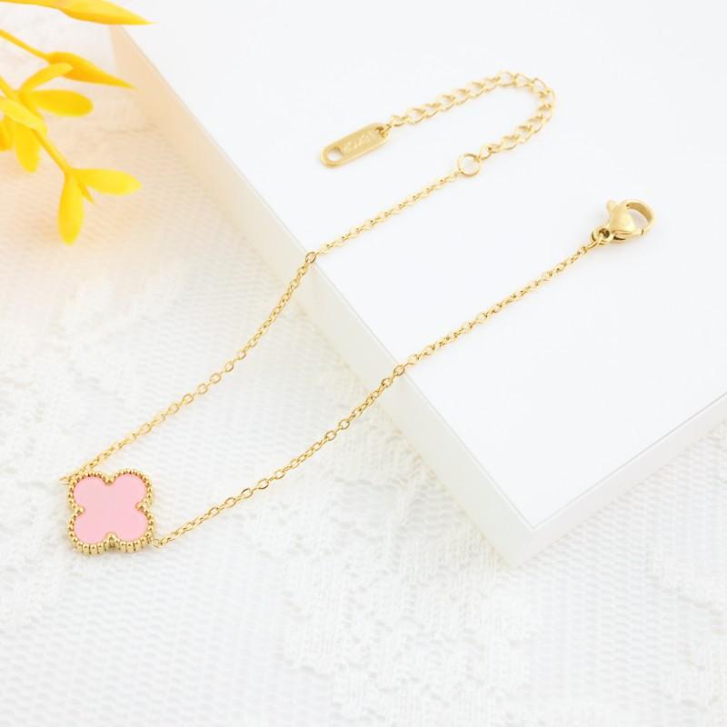 This stylish titanium steel four-leaf clover bracelet is a never-fading elegant bracelet for women