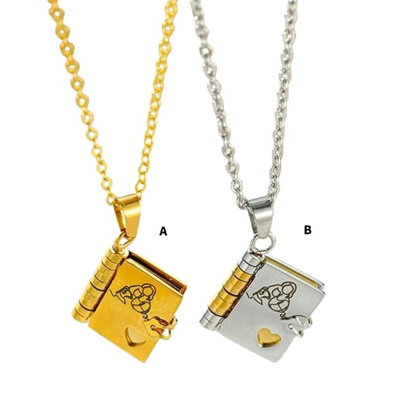 Engraved Chapter Book Pendant Necklace For Granddaughters Thoughtful Gift From Grandma Titanium Steel Jewelry