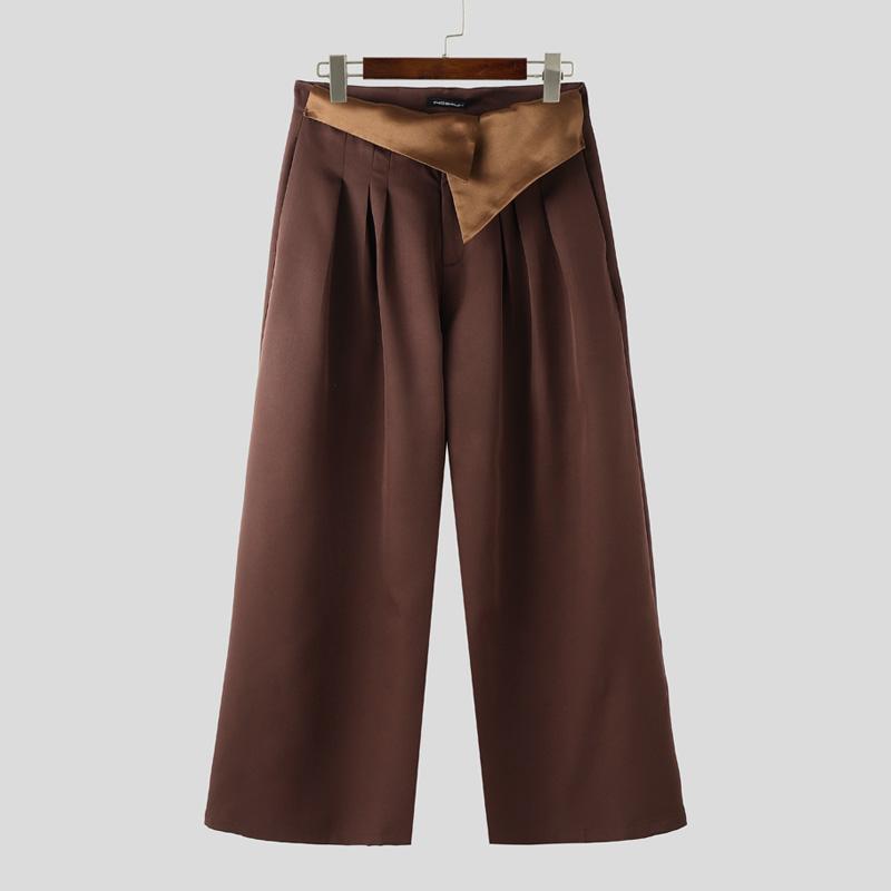 INCERUN Pánské rozepínací kalhoty s vysokým pasem, patchworkové, ležérní, dlouhé, rovné