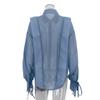 Solid See Through Women Shirt Commut Wear Lapel Long Sleeve Single Button Lace Up Female Blouse 2025 Spring Summer Elegant Office Lady Top
