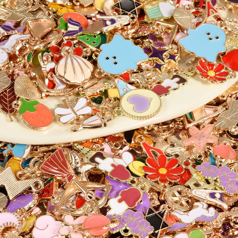 30/60/100pcs Random Mix Enamel/Drip Oil Charms For Jewelry Making Bulk Cute Charm Flower Heart Animal Music DIY Bracelet Pendant