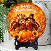 2D Flat, 1pc Round Aluminum Hanging Sign, Happy Thanksgiving Cute Cartoon Turkeys Pumpkin Sunflower Maple Wheat Apple Metal Wall Decor, Warm Orange