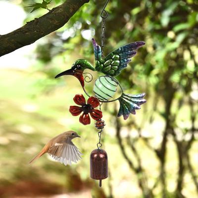 Carillon à vent coloré en forme d'oiseau et de fleur avec tubes en aluminium/cloche phosphorescente, crochet à boule pour jardin, terrasse, décoration extérieure, cloche à vent suspendue en métal