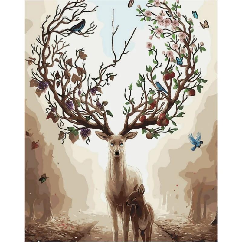 Deer Reindeer Sika DIY Digital Oil Painting By Numbers Paint Drawing Coloring Number Canvas Hand Painted Modular Picture
