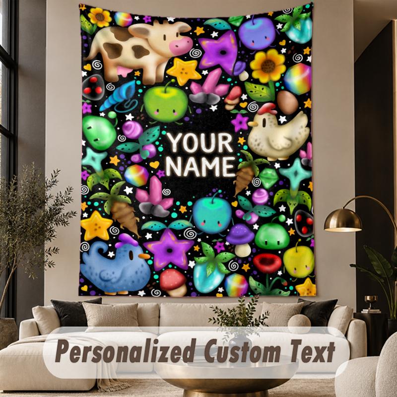 Custom Text Printed Tapestry Stardew Valley Pattern Large Wall Hanging Indoor Room Decor