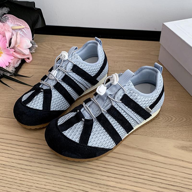 

Брендовый Дизайн Разноцветные Кроссовки на Шнуровке Женские 2025 Осень Дышащая Сетка Низкий Каблук Спортивная Обувь Мягкая Нескользящая Обувь для Бега 40 синий