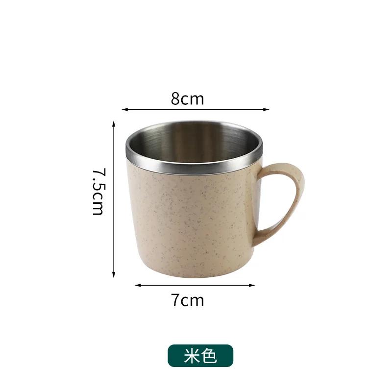 

1pc Stainless Steel Cup with Wheat Straw Lid Small Water Cup Heatproof Anti Drop Coffee Tea Milk Cup for Home Travel 101-200ml белый