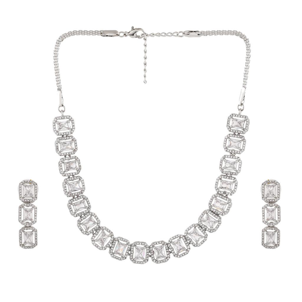 Estele Rhodiniertes Ossum-Halskettenset mit achteckigem Zirkonia für Damen