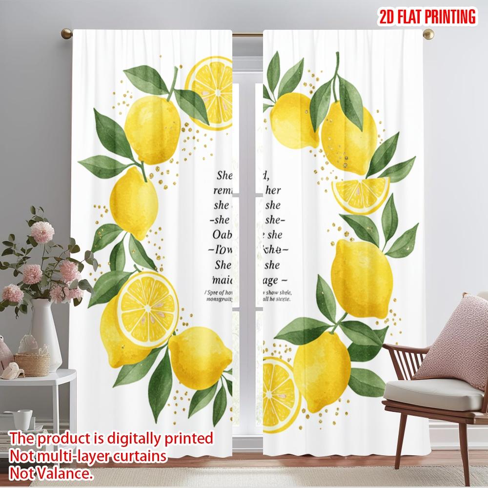 2pcs 2D Flat Printing Window Curtains Lemon Watercolor Design Found Him Fabric Without Electricity Party Decorations Use for