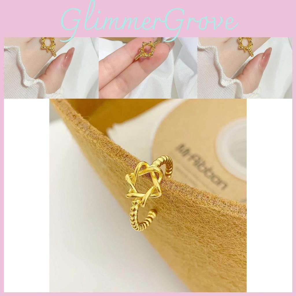 Elegant Vietnamese Gold Plated Six Pointed Star Ring For Women Adjustable Fashion Jewelry