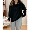 Autumn and Winter Embroidery Pattern Half Zipper Lapel Pullover Sweater Women's Loose Versatile Knitted Sweater Top Women