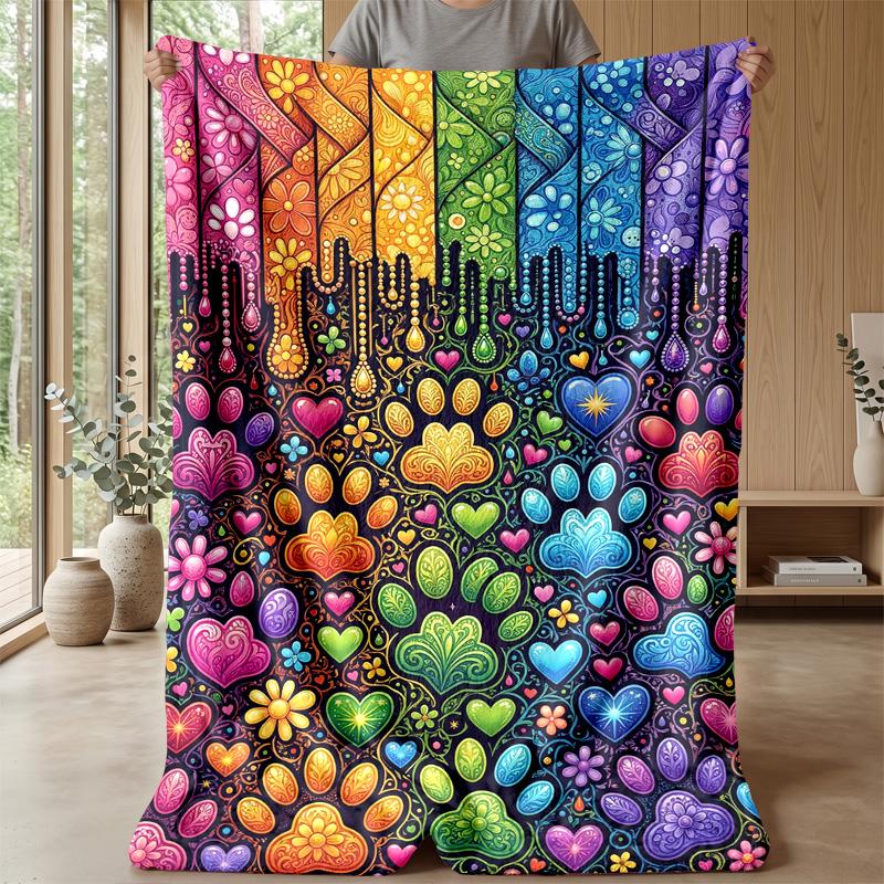 Colorful Paw Prints Pattern Blanket Personalized Name Flannel Blanket Soft Cozy Plush Throw for Sofa Bed Lightweight Home Decor