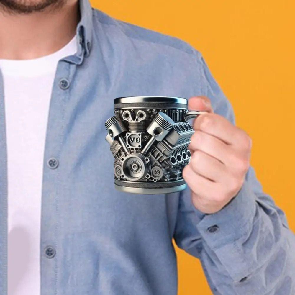 Kubek do kawy z motywem silników samochodowych, ze stali nierdzewnej, dla entuzjastów motoryzacji