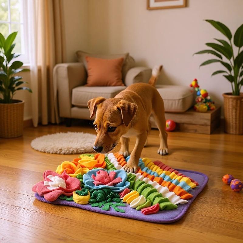 Pet Snuffle Mat Dog Cat Slow Feeding Puzzle Toy Colorful Flower Foraging Blanket Stress Relief Nose Work Smell Training Play Mat for Dogs Cats