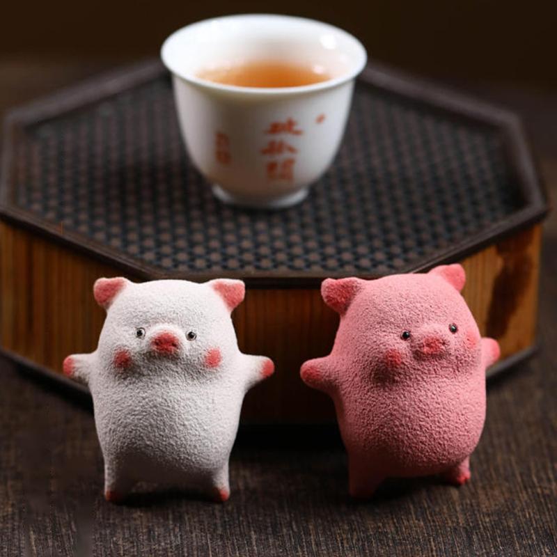 Purple Clay Tea Pet Pig Piggy Figurine Mini Pig Ornament Attract Wealth Feng Shui Sculpture Home & Office Decoration Collection