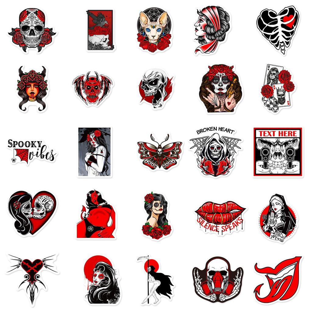 50PCS Gothic Stickers Pack Cool Stickers for Laptop, Water Bottles, Guitar, Computer, Phone, Travel Case, Helmet, Car, Goth Stickers for Adults