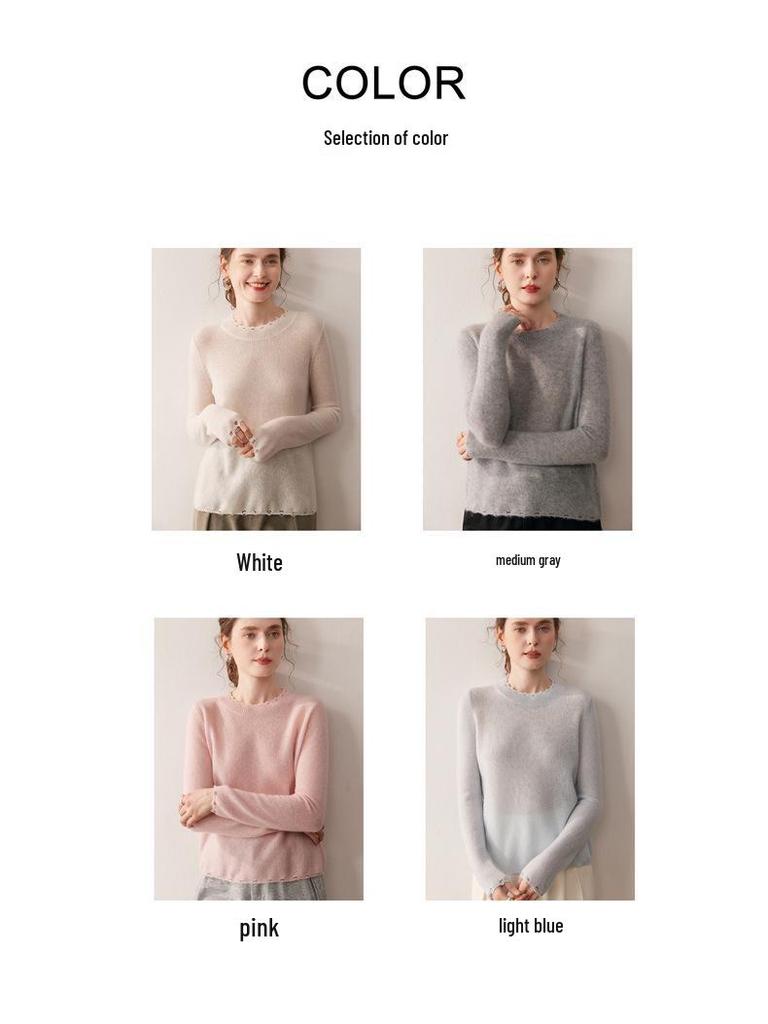 2025 Autumn/Winter Women's Distressed Round Neck Cashmere Sweater - Fashionable Loose Knitted Solid Color Long Sleeve Shirt