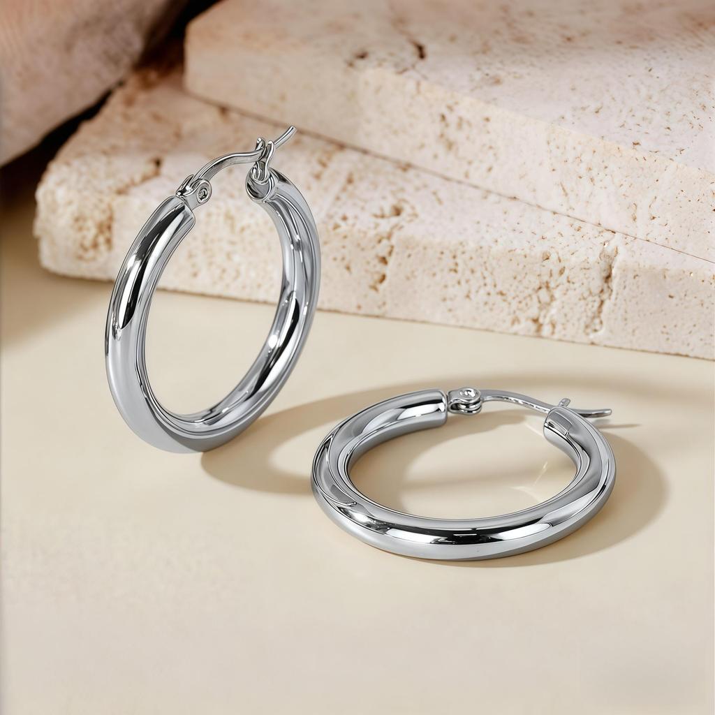 European American Classic Smooth C-Shaped Hoop Titanium Steel Retro Earrings for Women