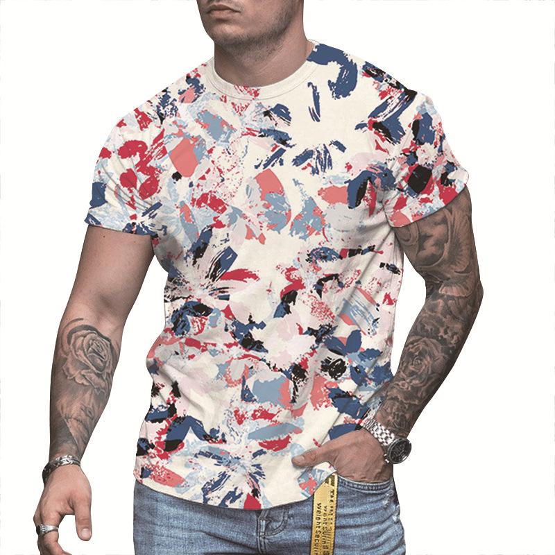 Summer Men Printed T-Shirt Round Collar Fashion Short Sleeve Shirt Tee Top