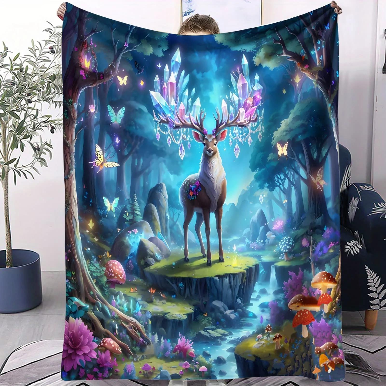 

Crystal Antler Enchanted Deer Blanket - Enchanting & Festive Throw for Living Room Bed Winter Lovers Ideal for Decor & Gifting 70x100cm білий