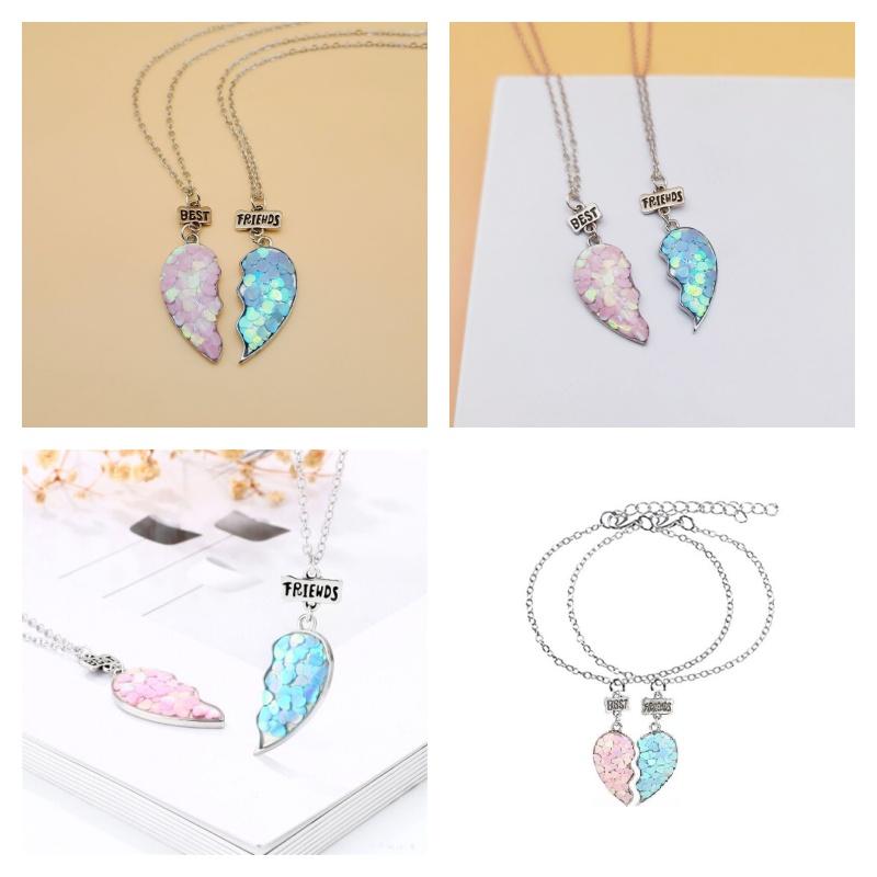 Trendy Geometric Alloy Necklace Set For Best Friends Shiny Heart Pendant