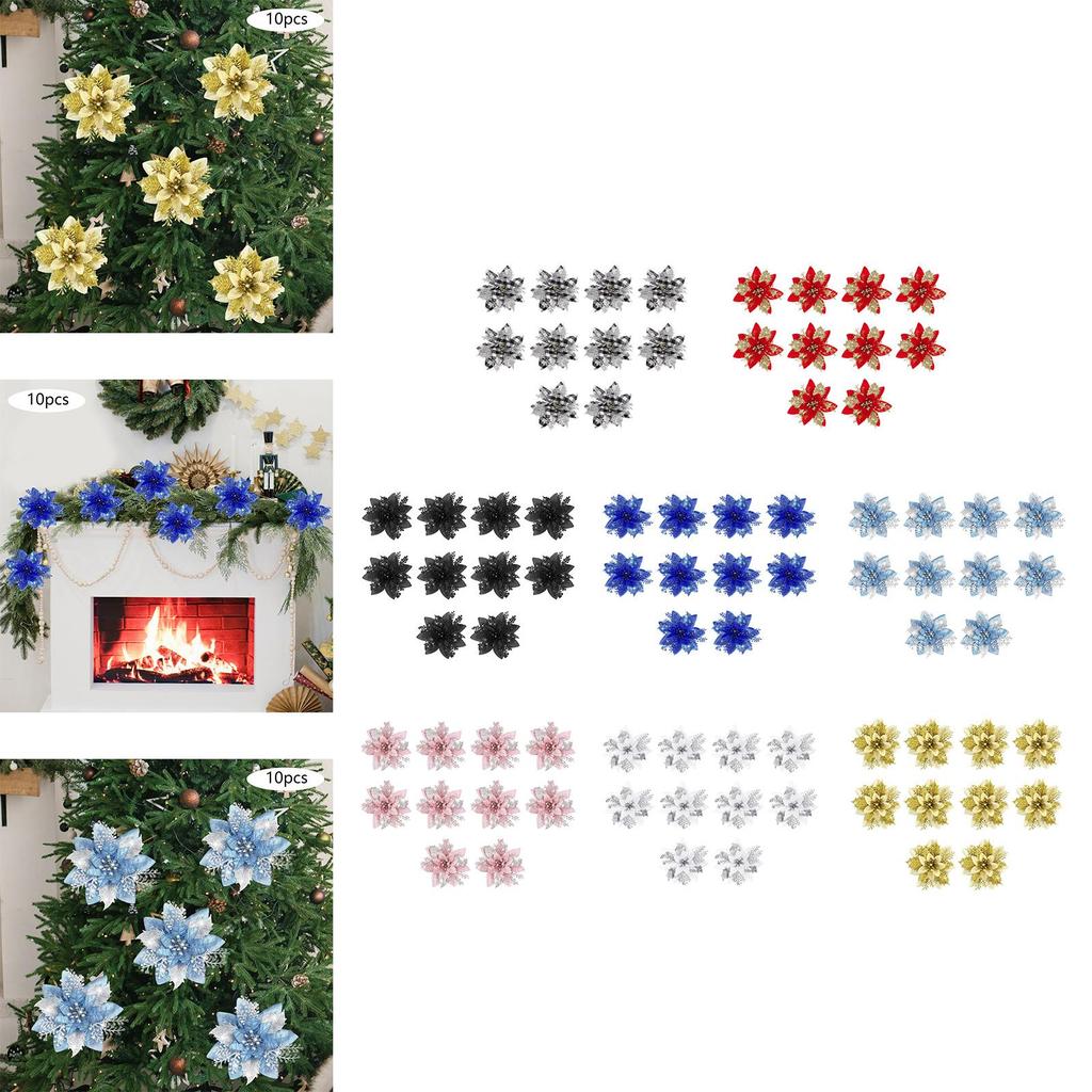 10x Christmas Poinsettia 14.5cm Ornaments Xmas Artificial Flowers for Wreath New