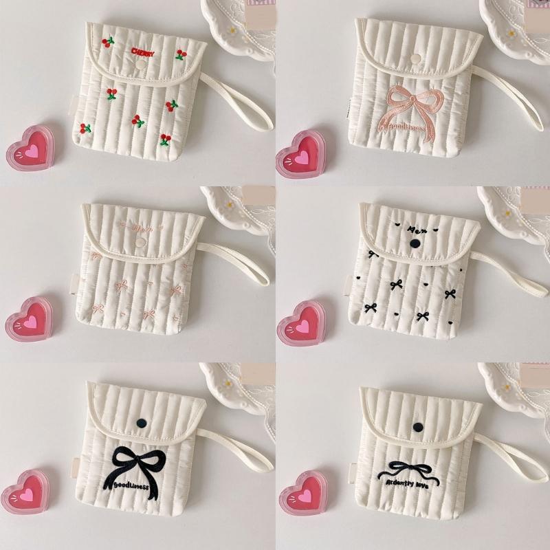 Stylish Cotton Polyester Period Essential Bag With Decorative Bows Design Compact Cosmetic Organizer For Women Girls