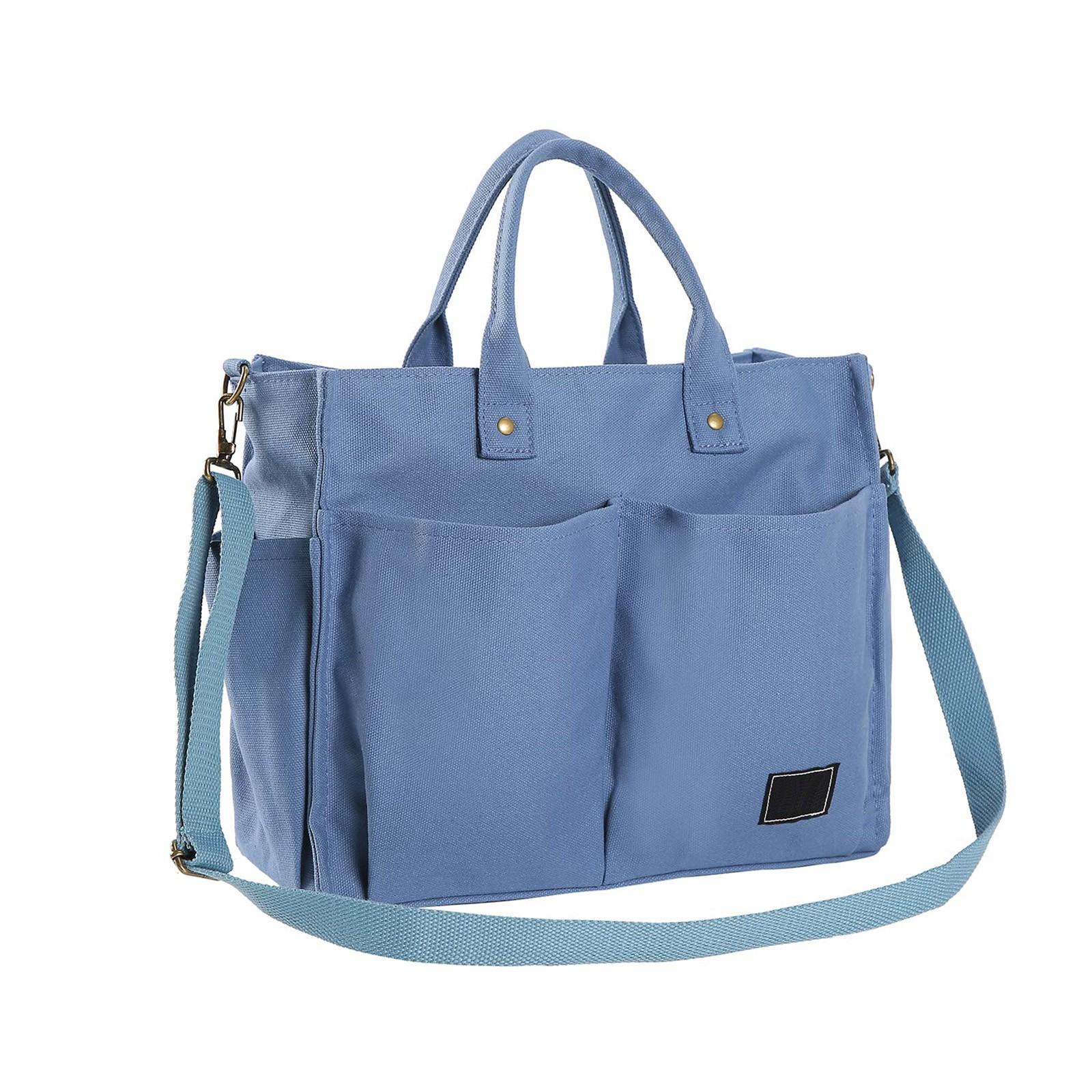 

Женская парусиновая сумка на плечо с молнией, повседневная пляжная сумка, сумка-тоут, тканевая сумка, повседневные сумки для работы, путешествий, покупок One Size синий