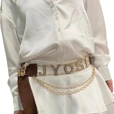 Fashionable Rhinestoned Butterfly Chain Belt for Women Animal Texture PU Leather Waist Strap 110cm Formal Casual