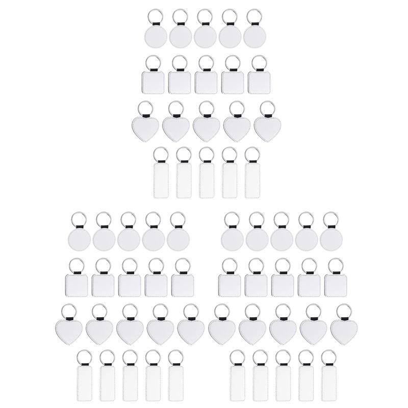 ABWR-60 Pieces Sublimation Blank Keychains PU Leather Keychain Pendant Heat Transfer Keychain Ornament For DIY Crafts Making