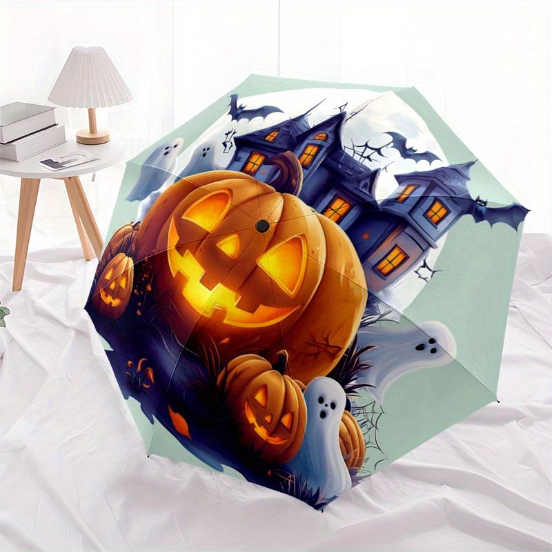 1pc Pumpkin Halloween Automatic 3-Fold Umbrella Design, Cute Cartoon Pattern, Portable Outdoor Umbrella, Perfect, Holiday Gift for Disney fa