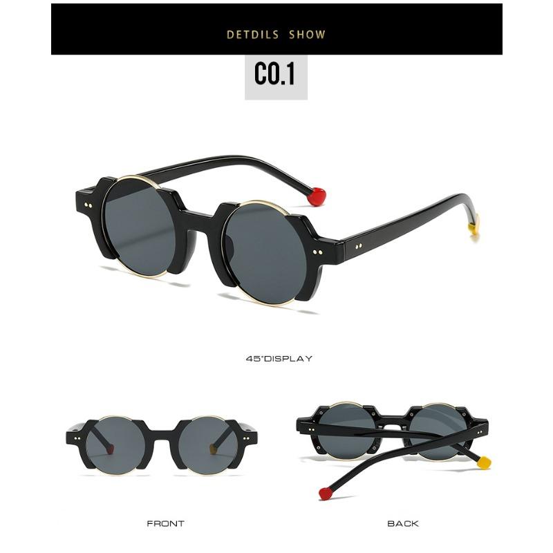 New Ins Fashion Round Punk Sunglasses for Women Men Retro Rivets Trending Yellow Blue Gradient Shades UV400 Protection