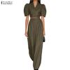 ZANZEA Women Short Sleeve Cropped Tops and Long Pants Two Piece Suit Sets