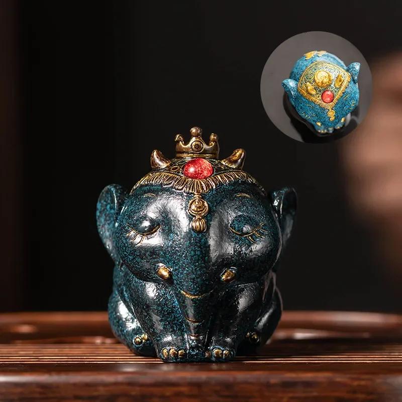 1PC Resin Small Elephant Tea Pet High Temperature Discoloration Tea Set Accessories Tea Table and Tray