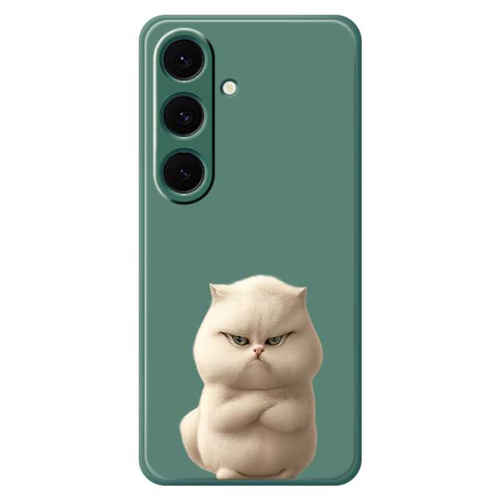 

For Samsung Galaxy S25+ Case Angry Cat Pattern Printing Straight Edge TPU Phone Back Cover