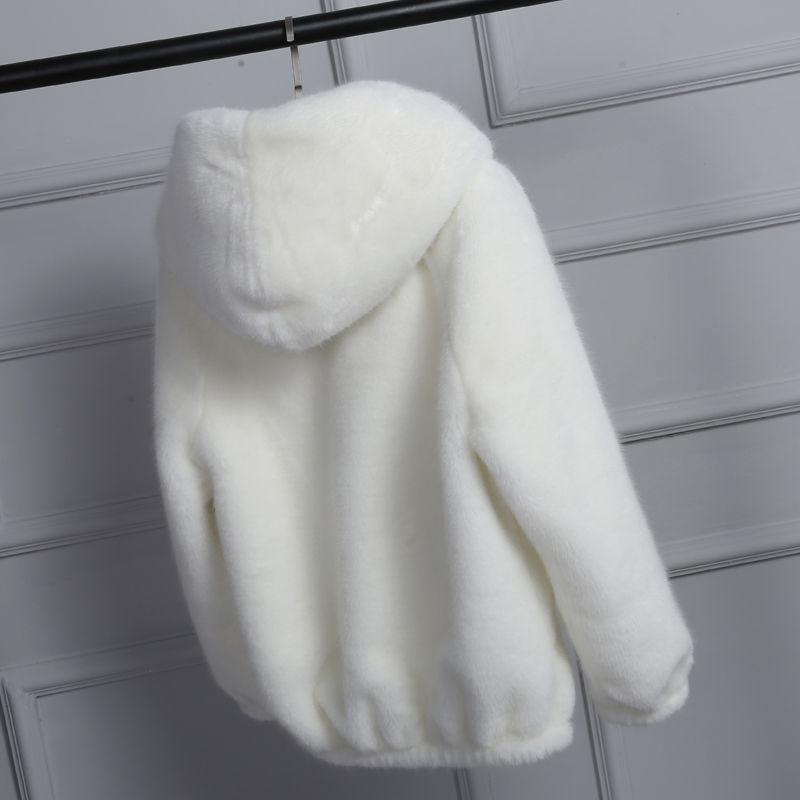Casaco de Inverno Feminino Coreano Curto Feminino Quente Solto de Pelúcia com Capuz Espesso Casaco Sobretudo Pele Artificial