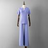 HNXC Women's Polo Collar Puller Short-sleeved Top + Slimming and Versatile Solid-color Wide-leg Long Pants Knitted Fashion Set