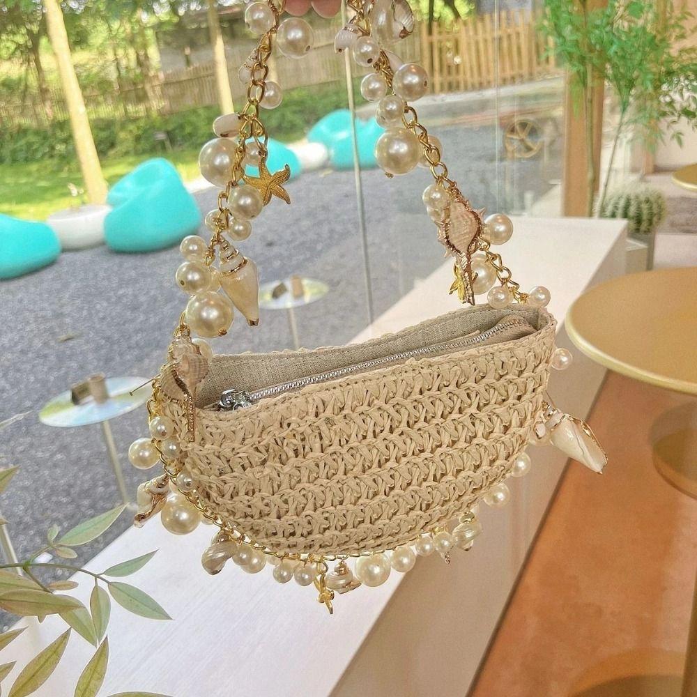 

Большая вместительная пляжная сумка Pearls Messenger Bag Simple Handbag Women