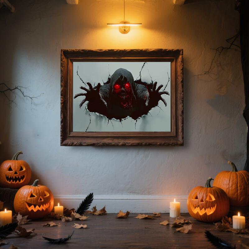2025 Halloween Scary Skeleton & Red Eye Wall Sticker for Haunted House Décor