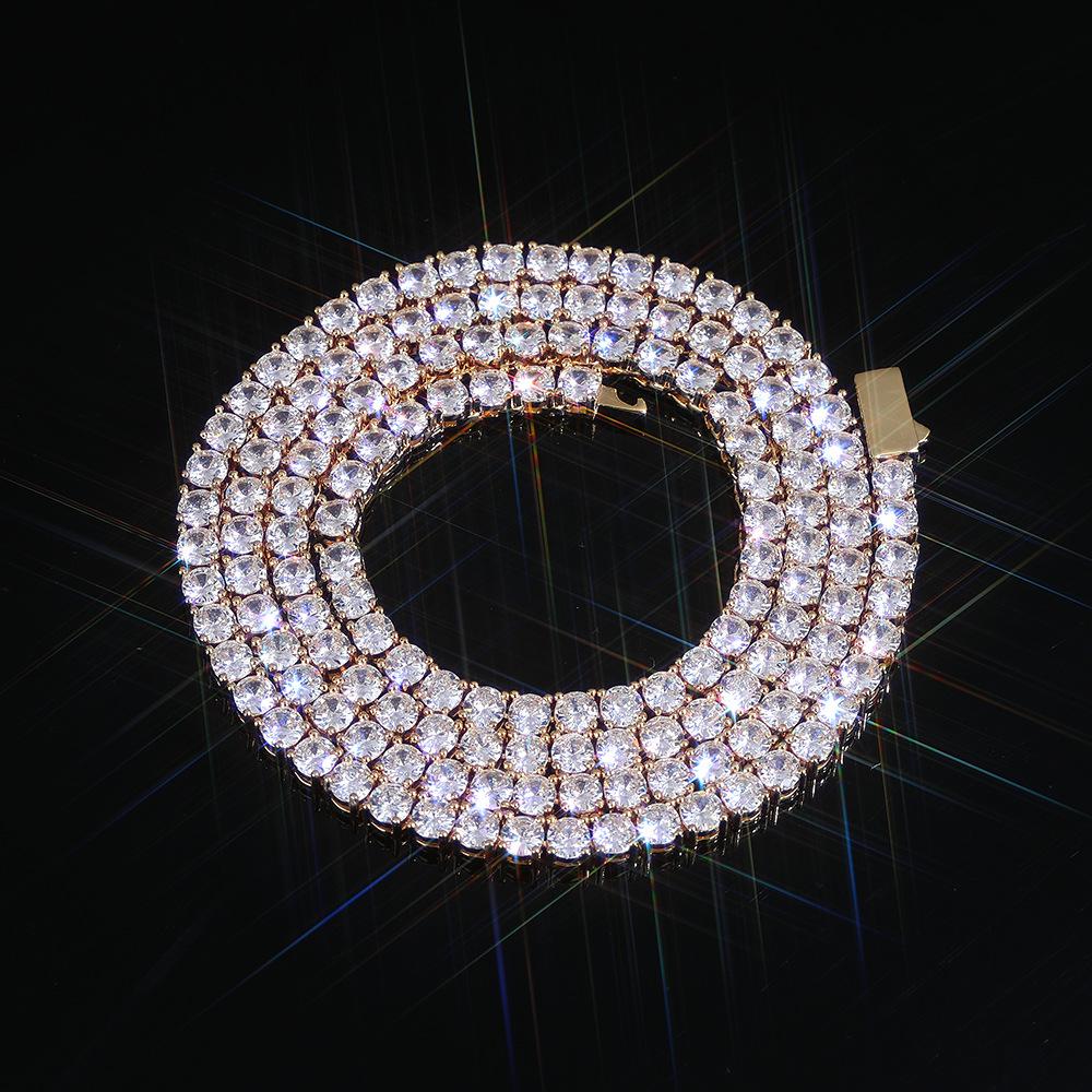 Zubehör Federverschluss Tennis Kette Zirkonia Halskette Hip Hop Zubehör Vollbesetzt Diamant Herren Halskette