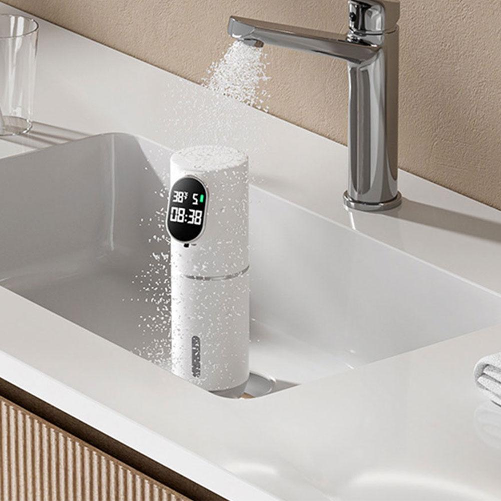 Automatic LED Display 320ML Touchless Hand Soap Dispenser 5 Adjustable Levels Rechargeable Soap Device Time Temperature Display