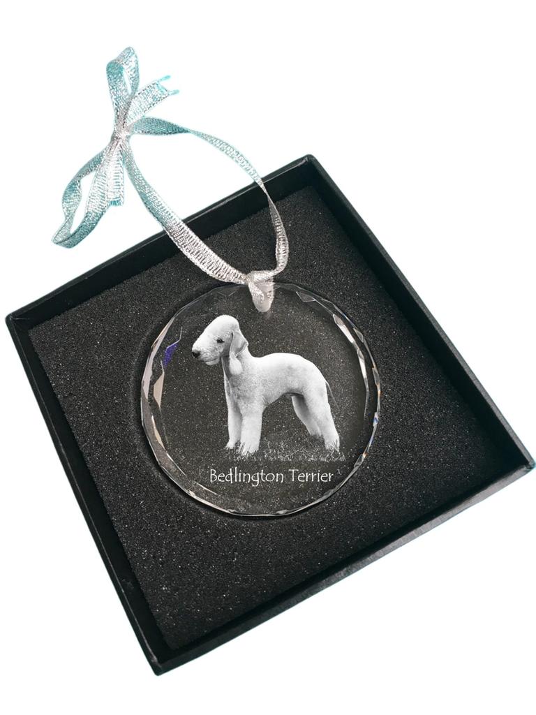 Bedlington Terrier, Rothbury Terrier - crystal bauble with a photo, dog photo in crystal, personalized Christmas tree ornament by Art-Dog brand