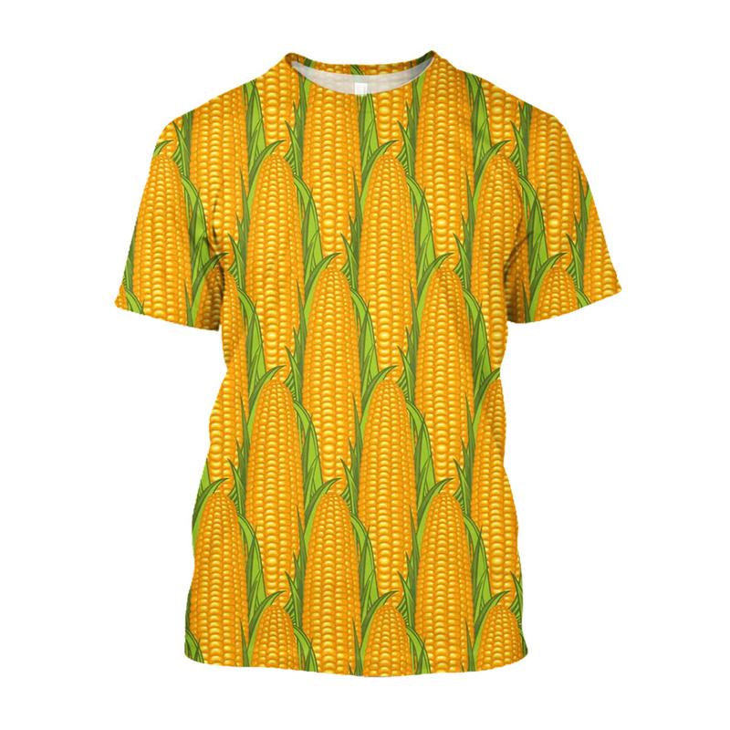 Summer Round Neck 3D Creative Corn Printed T-shirts Fashionable Casual Short Sleeved Children's Boy and Girl Kids Unisex T-shirts