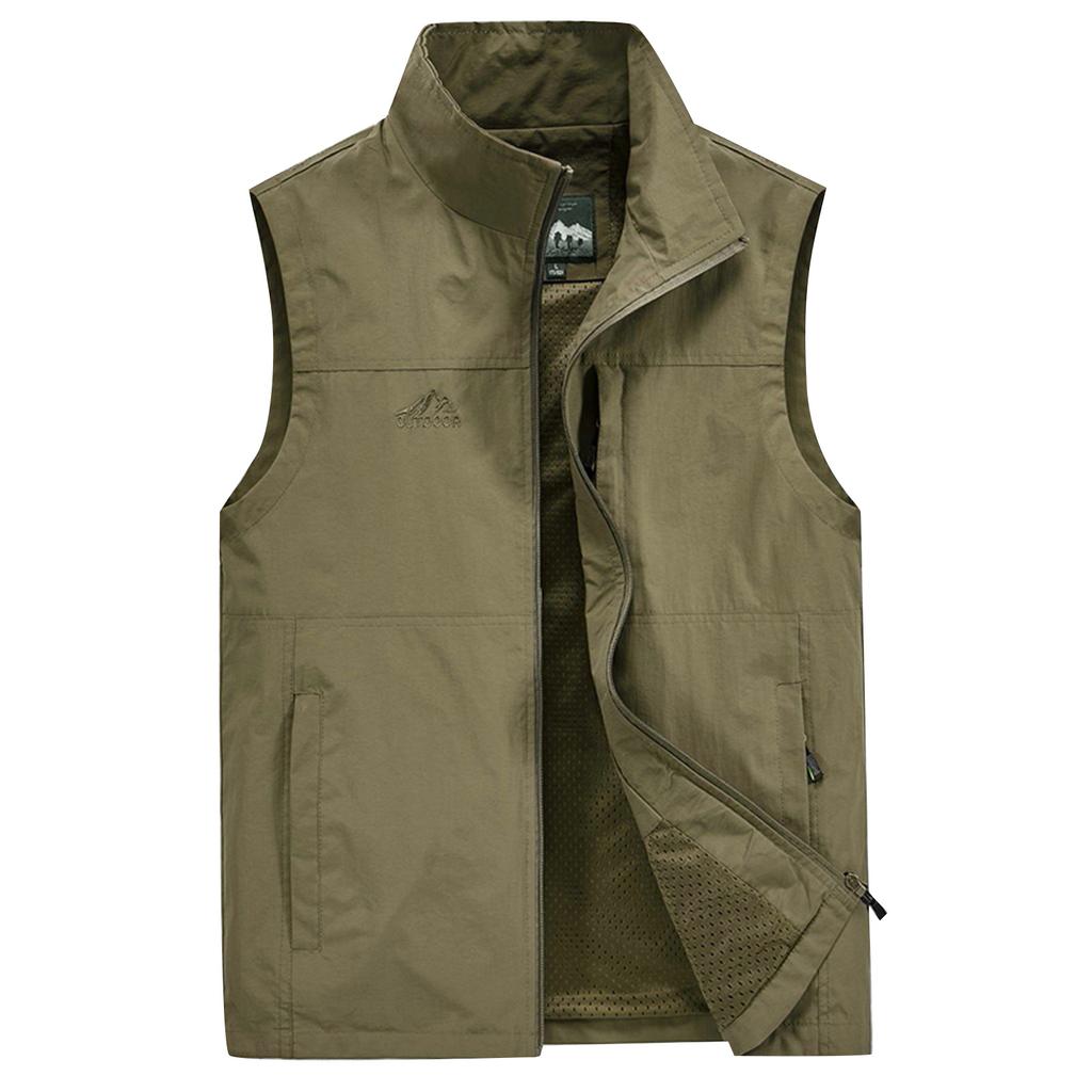 Fashion Men Casual Solid Outdoor Quick-drying Vest Jacket Tops