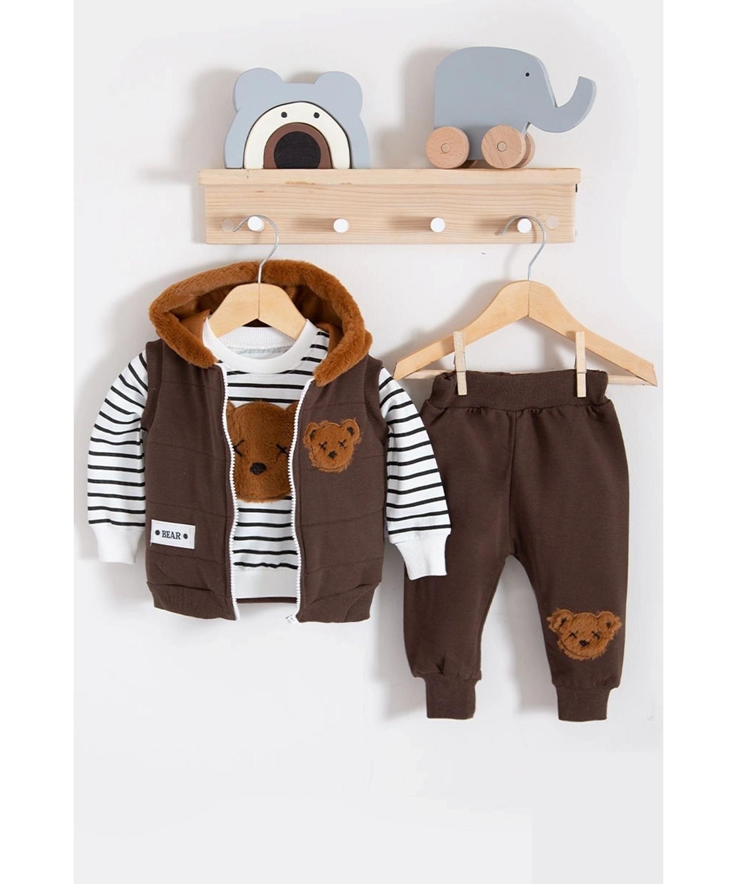 

Комплект из 3 предметов для мальчика с капюшоном и рисунком плюшевого мишки