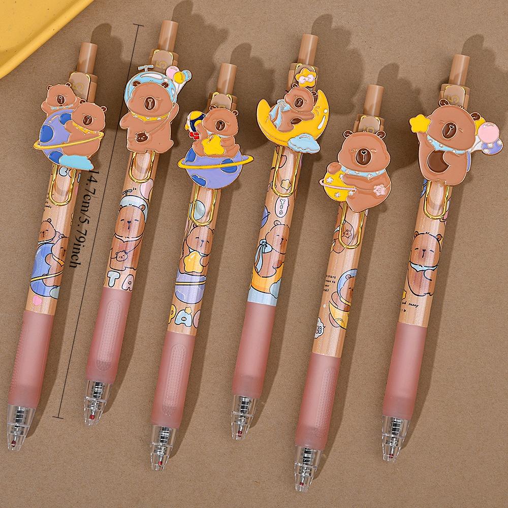36pcs Kawaii Capybara Alloy Patch Press Gel Pen Cute 0.5mm Black Ink Writing Pen Stationery School Office Supplies Prize Gift Writing Tools Holiday Gi