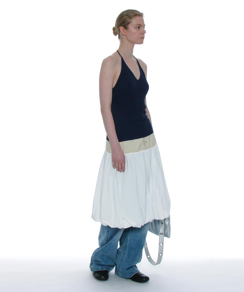 Partimento Woman Button-Pointed Puff Midi Skirt_White