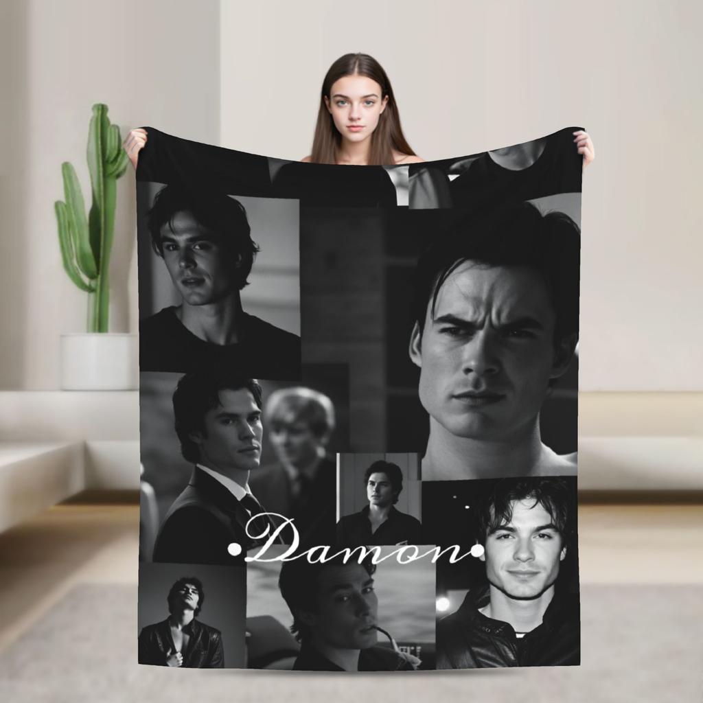 The Vampire Diaries Damon salvatore Blanket Super Warm Plush Bedding Throws For Home Decor Travel Office Flannel Bedspread Bed