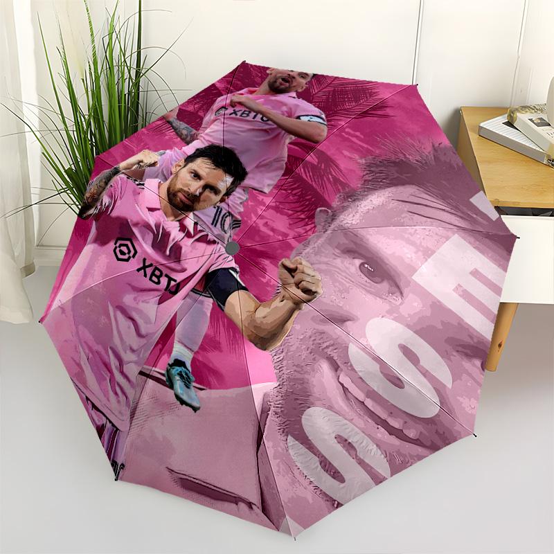 1 PC Automatic Folding Umbrella - Messi Pattern Portable Foldable Design With 8 Ribs Christmas Birthday Gifts