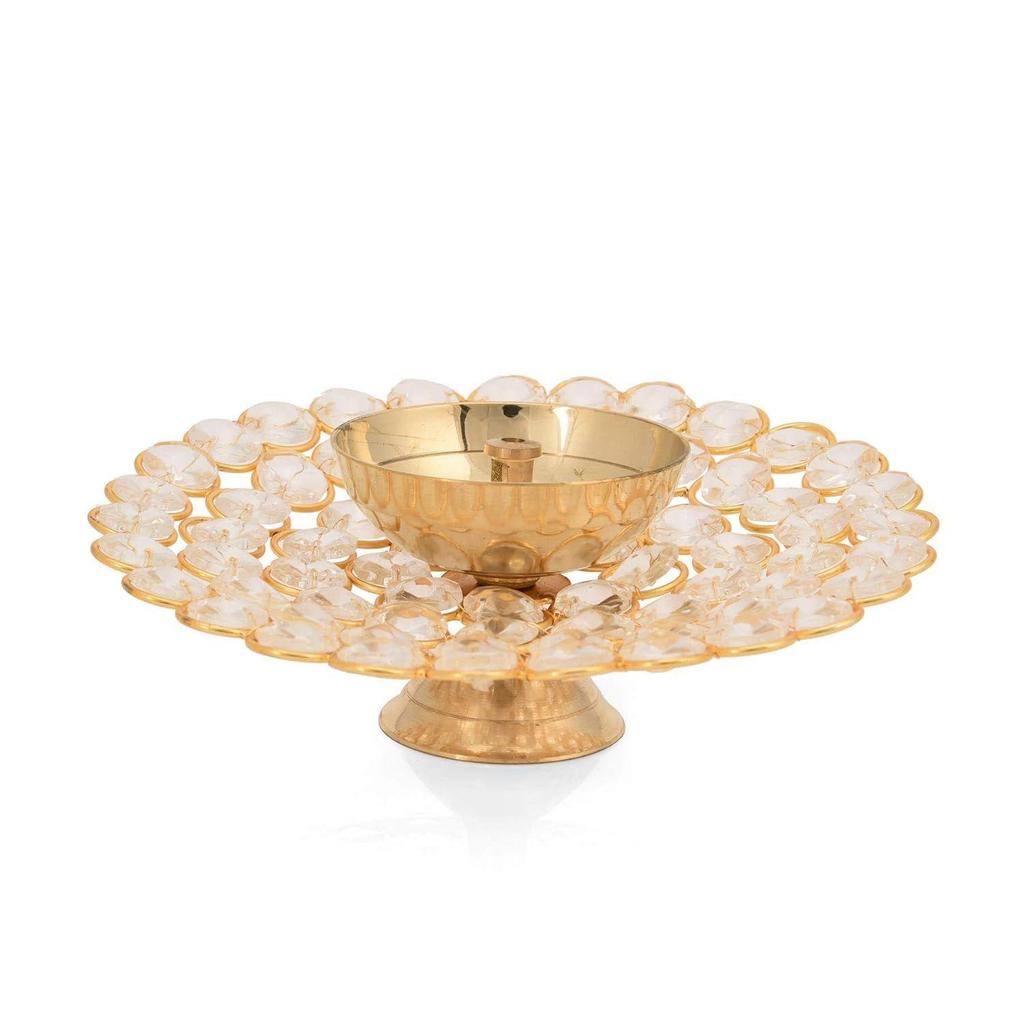 Brass Diya for Puja - Crystal Akhand Diya Oil Puja Lamp - Decorative Round for Home Office Gifts Pooja Articles-Diwali Gift Wedding GiftDecor